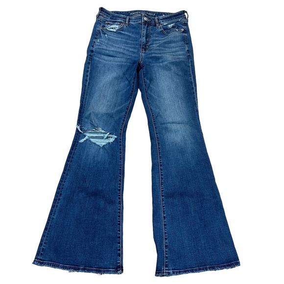 American Eagle Outfitters Pants - American Eagle AEO Women's Jeans Super Hi-Rise Flare Cutoff Raw Hem Size 8